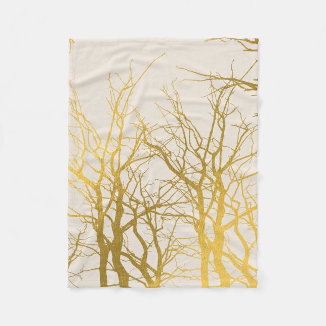 Couverture Polaire Gold Tree Branches Motif Arrière - plan beige (Devant)
