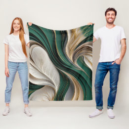 Couverture Polaire Golden Air – Émeraude et Or Flowing Abstract