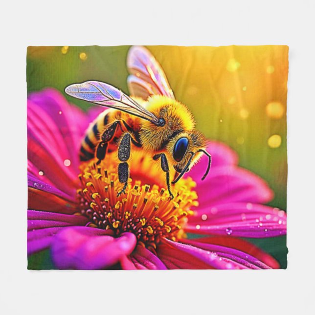 Couverture Polaire Golden Bee Flower Magic Design (Devant (Horizontal))