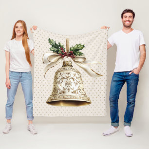 Couverture Polaire Golden Christmas Bell Shiny Stars Green Feuilles