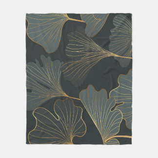 Couverture Polaire Golden Ginkgo : Luxueux Déco Floral.