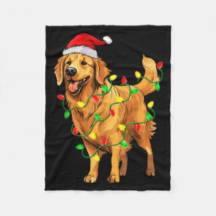 Couverture Polaire Golden Retriever Noël Chapeau de Père Noël Lumière
