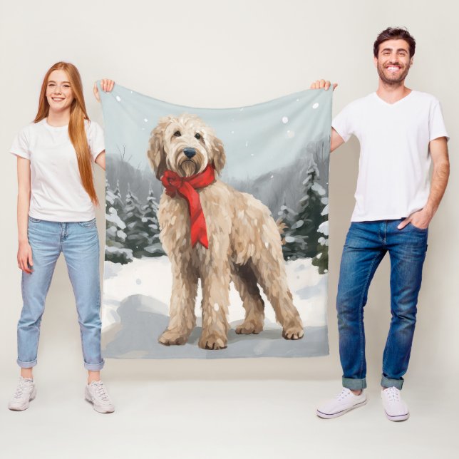 Couverture Polaire Goldendoodle Chien dans Noël de neige (En situation)
