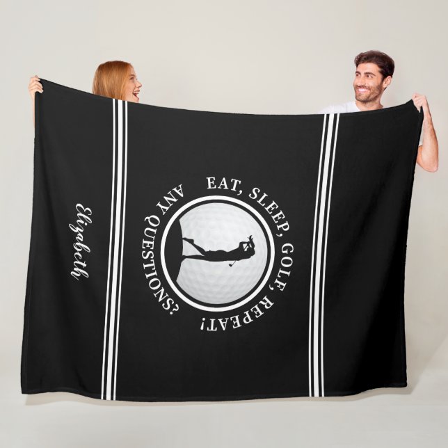 Couverture Polaire Golfsport moderne Monogramme Nom Golf Noir (En situation)