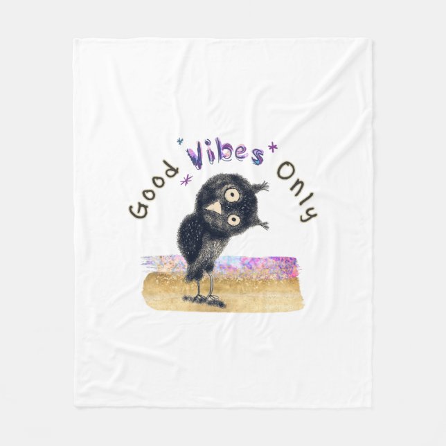 Couverture Polaire Good Vibes seulement avec Chouette curieuse (Devant)