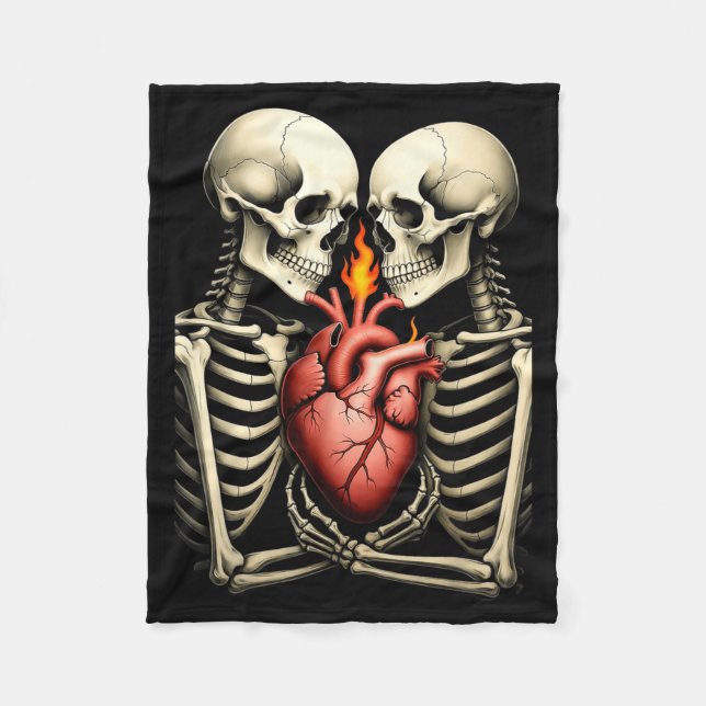 Couverture Polaire Gothic Skull Couple Flaming Heart Dark Romance Sty (Devant)