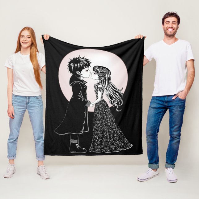 Couverture Polaire Gothique Emo Enfants Kiss Valentine's Day (En situation)