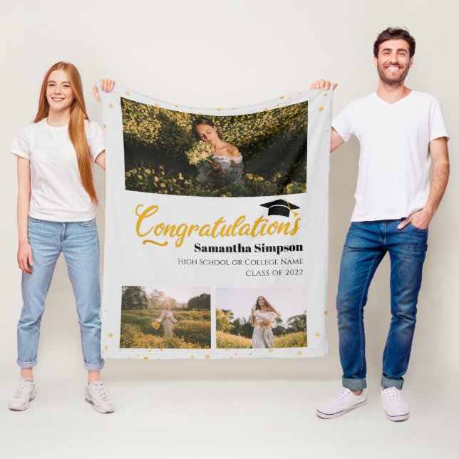 Couverture Polaire Graduate 2025 Photo Collage Gold Graduation (En situation)