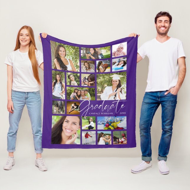 Couverture Polaire GRADUATE Moderne 19 Photo Collage Script violet (En situation)