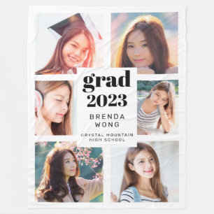 Couverture Polaire Graduation 6 Photo Collage Black Script White 2023