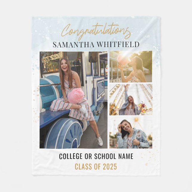 Couverture Polaire Graduation moderne 2025 Photo Collage Keepsaké (Devant)