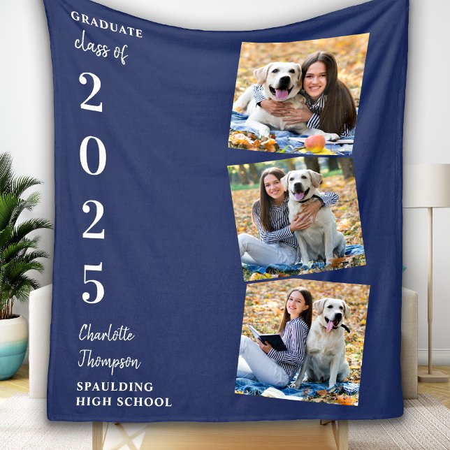 Couverture Polaire Graduation personnalisée Photo Collage bleu marine (Créateur téléchargé)