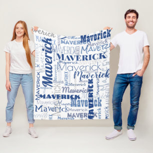 Couverture Polaire Graffiti moderne Bleu blanc Motif de noms longs