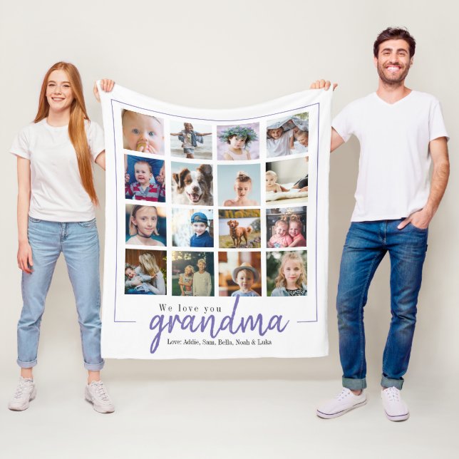 Couverture Polaire Grand collage photo violet grand-mère de maman (En situation)