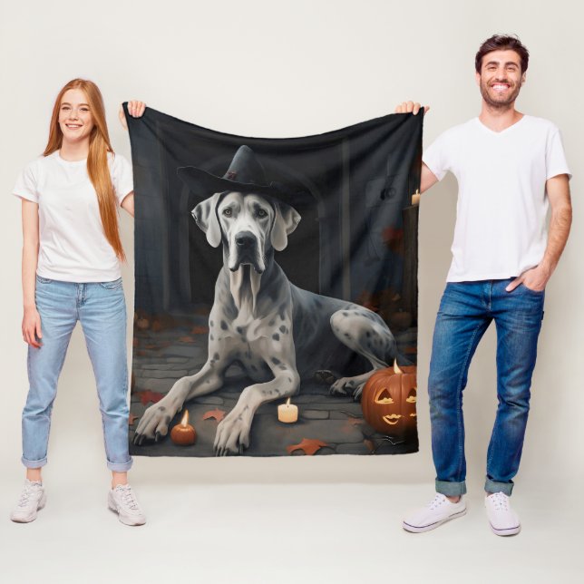 Couverture Polaire Grand Dane Citrouille Halloween flip d'effroi (En situation)