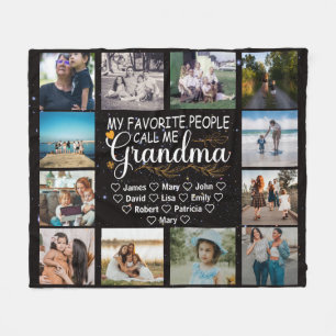 Couverture Polaire Grand-mère avec les noms et 12 photos des petits-e