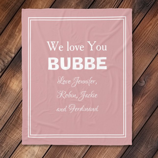 Couverture Polaire Grand-mère Bubbe Personnalisé Petits-enfants Vous  ("We Love You BUBBE" Personalized Cute Cuddly Pink Fleece Blanket for Granny.)