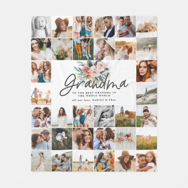 Couverture Polaire Grand-mère cadeau multi photo belle florale (Devant)