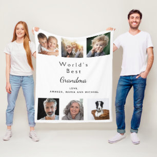 Couverture Polaire Grand-mère famille photo collage blanc