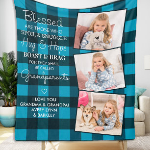Couverture Polaire Grand-mère Grand-père Custom 3 Photo Plaid Grand-p