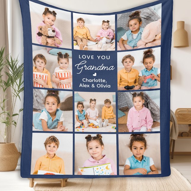 Couverture Polaire Grand-mère Personnalisée Marine Bleue 11 Photo Col (Créateur téléchargé)