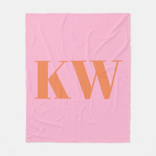 Couverture Polaire Grand monogramme personnalisé rose orange