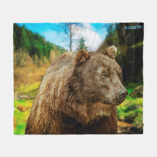 Couverture Polaire Grand ours gris et beau paysage de montagnes