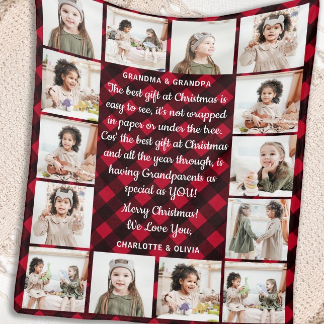 Couverture Polaire Grand-parents 14 Photo Red Buffalo Plaid Christmas (Créateur téléchargé)