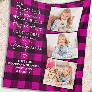 Couverture Polaire Grand-Parents Citer Personnalisé 3 Photo Rose Plai