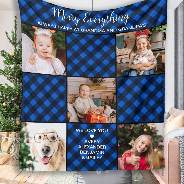 Couverture Polaire Grand-parents personnalisés Blue Plaid 5 Photo (Créateur téléchargé)