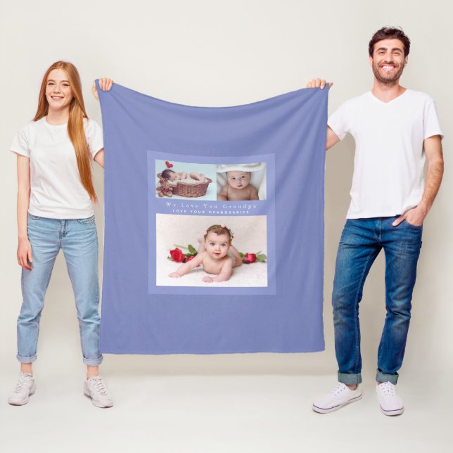 Couverture Polaire Grand-Père Aime Sa Famille Photo Collage Soft Cosy (En situation)