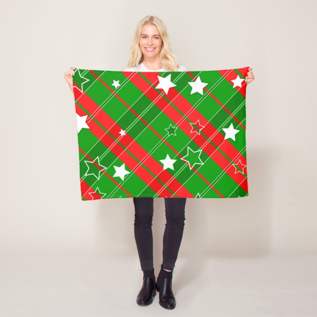 Couverture Polaire Grandes Et Lignes Rouge Et Vert (En situation)