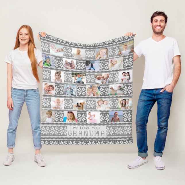 Couverture Polaire Grandma 24 Photo Cute Snowflake Sweater Grey (En situation)