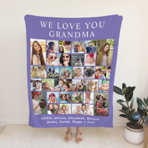 Couverture Polaire Grandma 30 - Collage photo violet
