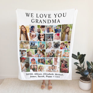 Couverture Polaire Grandma 30 Photo Collage blanc