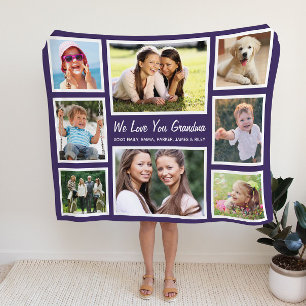 Couverture Polaire Grandma 8 photo Collage violet