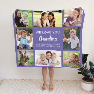Couverture Polaire Grandma 8 photo Collage violet