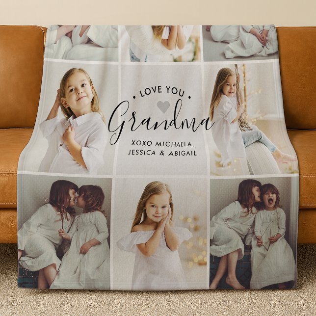Couverture Polaire Grandma 8 photos texte personnalisé cadeau personn (Créateur téléchargé)