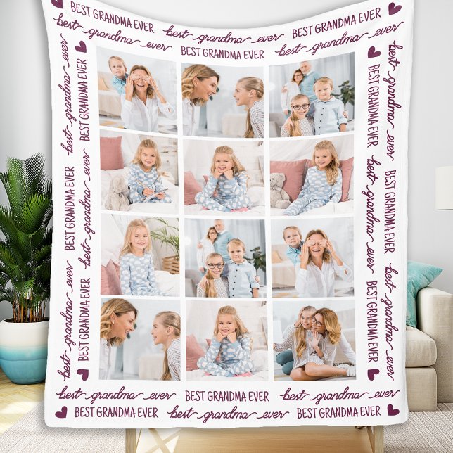 Couverture Polaire GRANDMA élégant Personnalisé 12 Photo Collage (Créateur téléchargé)