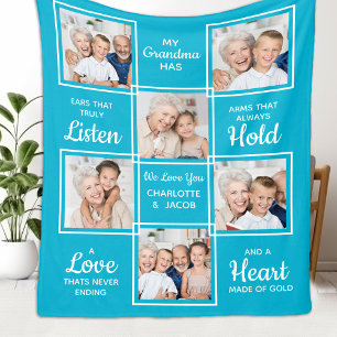 Couverture Polaire Grandma Personnalisée Tendance 6 Photo Grand-mère
