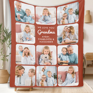 Couverture Polaire Grandma Terracotta moderne Custom 11 Photo Collage