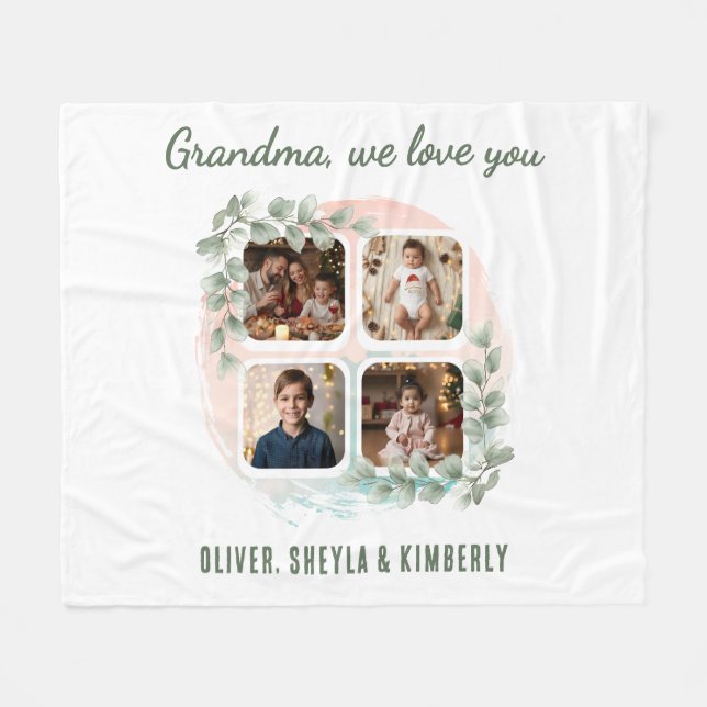 Couverture Polaire Grandma we love you 6 Photo Collage Eucalyptus (Devant (Horizontal))