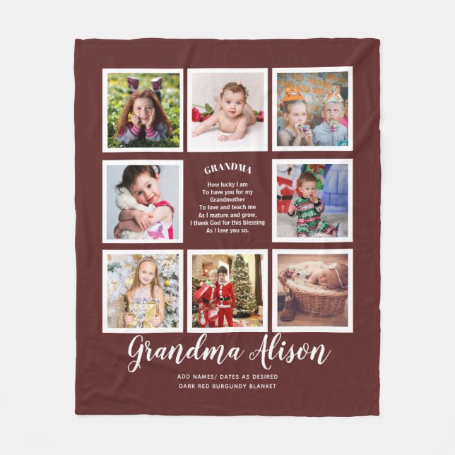 Couverture Polaire Grandma's Family Tree Photo Collage Poème cadeau (Devant)