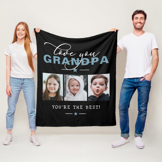 Couverture Polaire Grandpa/Grampa/Autre 3 Photo Texte Personnalisé  (En situation)
