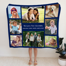 Couverture Polaire Grandpa Love You Photo Collage Personnalisé Bleu