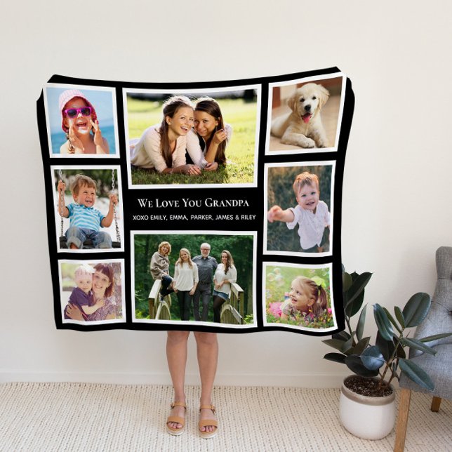 Couverture Polaire Grandpa Love You Photo Collage Personnalisé Noir (Créateur téléchargé)