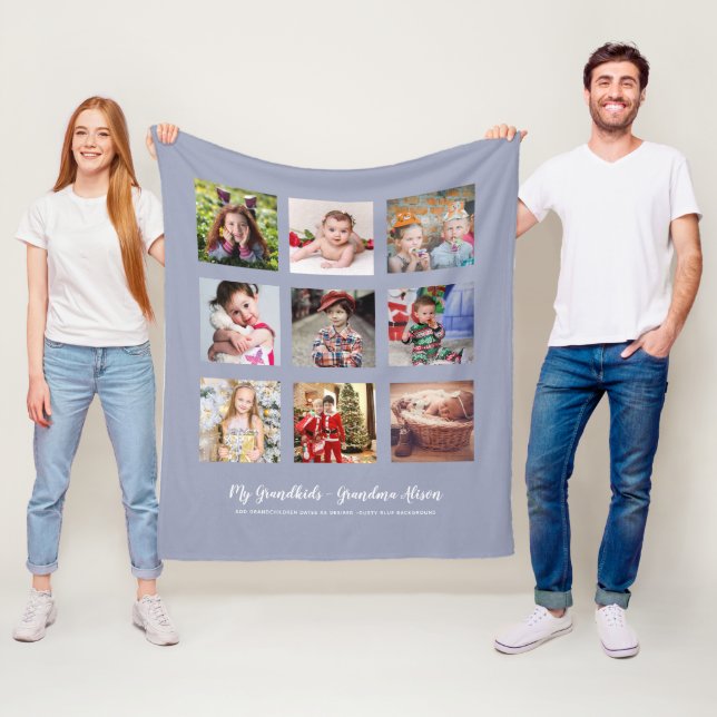 Couverture Polaire GRANDPARENTS CADEAUX DE PHOTOS - Bleu Dusty (En situation)