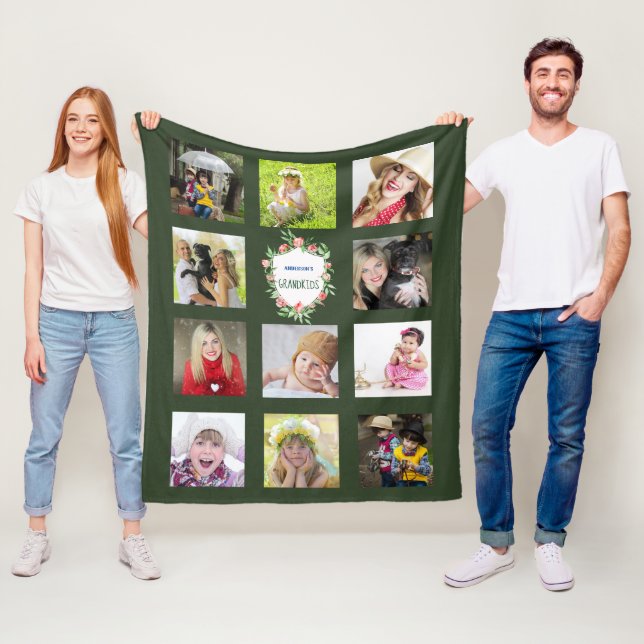 Couverture Polaire GRANDPARENTS Photo Collage Grandkids Green (En situation)