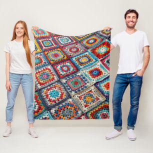 Couverture Polaire Granny Carré Crocheted Quilt