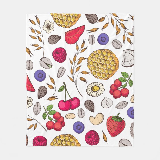 Couverture Polaire Granola,  muesli seamless pattern. Oat flakes hand (Devant)